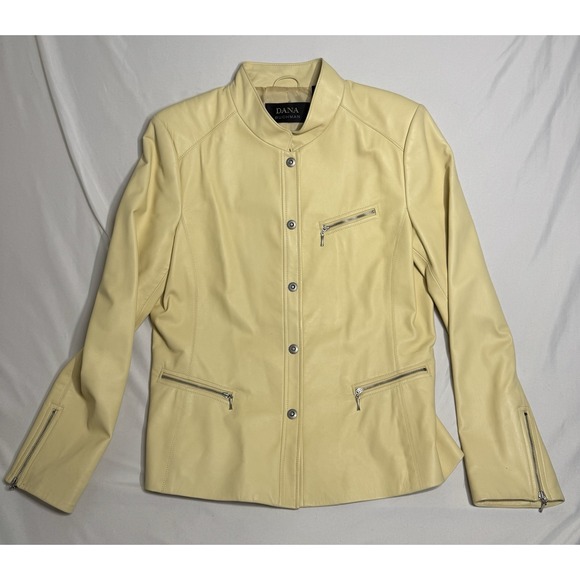 Dana Buchman Jackets & Blazers - Dana Buchman Cream Genuine Leather Patent Trims Jacket Blazer Women's Size 12